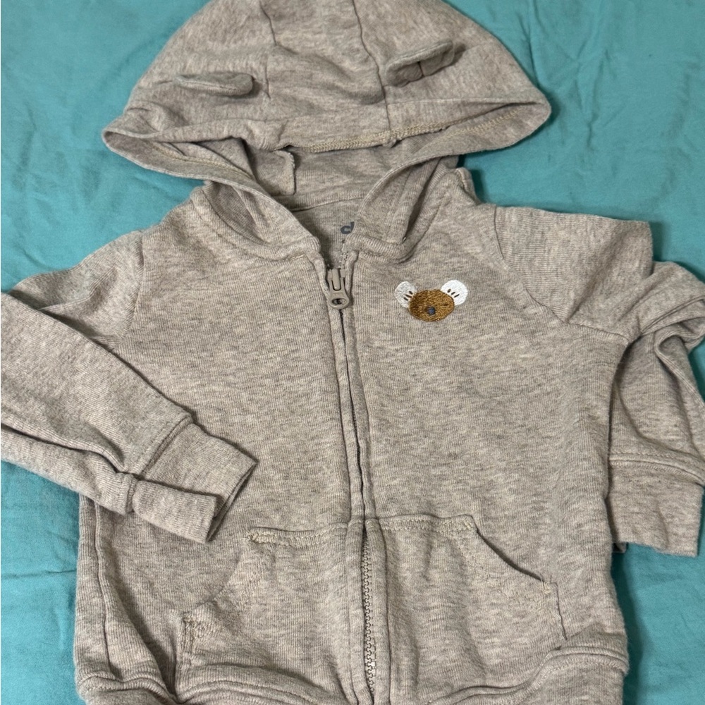 Carter's Gray Hoodie with Bear Design and Bear Ears on hood